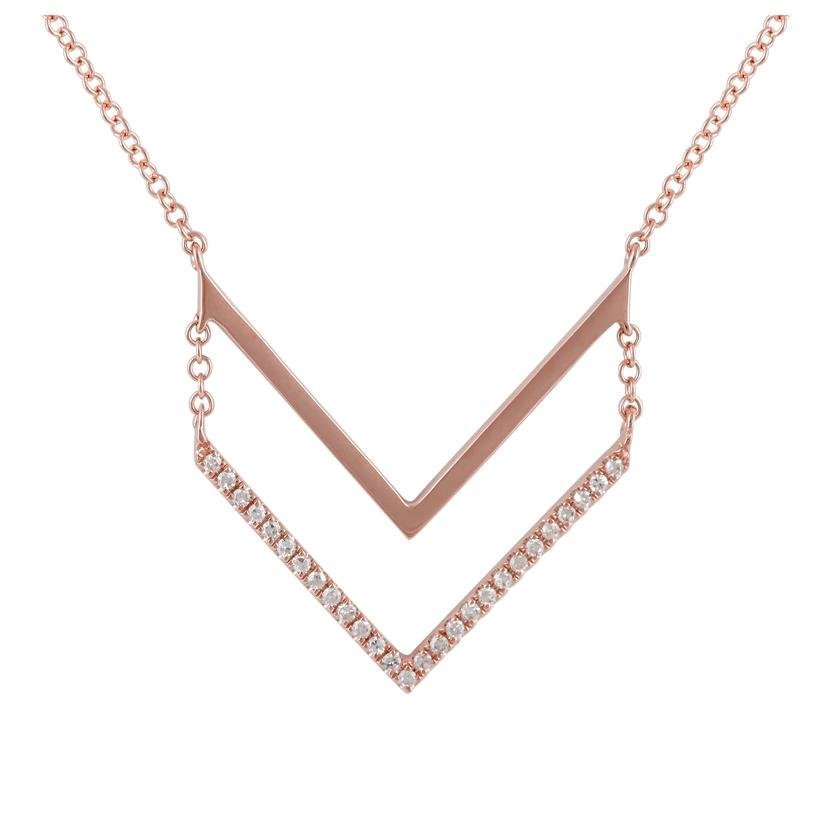 0.09 Ctw Diamond 14k Rose Gold Round Shape Womens Diamond Necklace