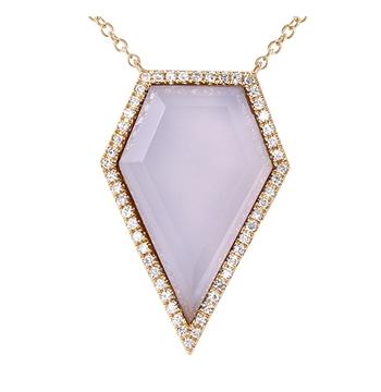 0.16 Ctw Diamond 14k Yellow Gold Chalcedony Round Shape Womens Gemstone Necklace