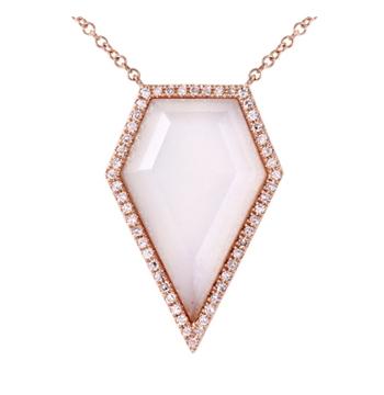 0.16 Ctw Diamond 14k Rose Gold Moon Stone Round Shape Womens Gemstone Necklace