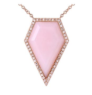 0.16 Ctw Diamond 14k Rose Gold Opal Round Shape Womens Gemstone Necklace