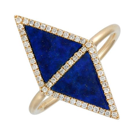 0.18 Ctw Diamond 14k Yellow Gold Lapis Round Shape Womens Gemstone Ring
