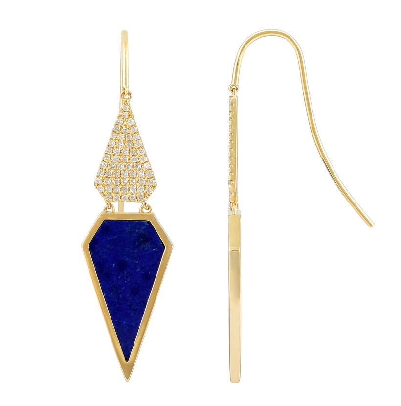 0.25 Ctw Diamond 14k Yellow Gold Lapis Round Shape Womens Gemstone Earrings