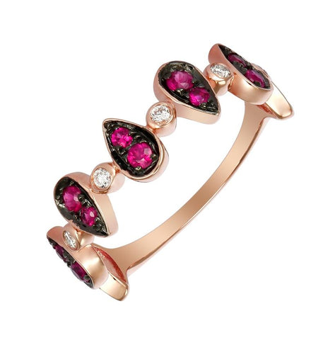 0.09 Ctw Diamond 14k Rose Gold Ruby Round Shape Womens Gemstone Ring