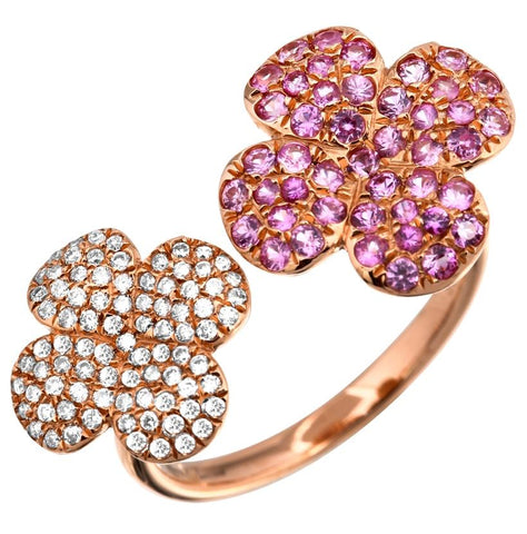 0.27 Ctw Diamond 14k Rose Gold Sapphire Round Shape Womens Gemstone Ring