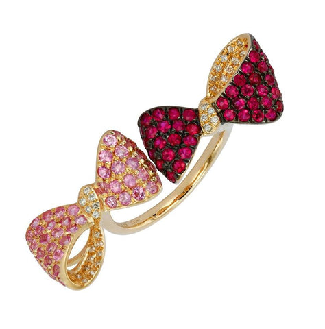 0.1 Ctw Diamond 14k Yellow Gold Ruby Sapphire Round Shape Womens Gemstone Ring