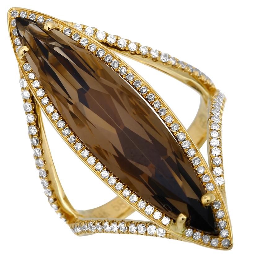 0.48 Ctw Diamond 14k Yellow Gold Topaz Round Shape Womens Gemstone Ring