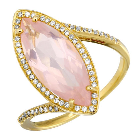 0.17 Ctw Diamond 14k Yellow Gold Quartz Round Shape Womens Gemstone Ring