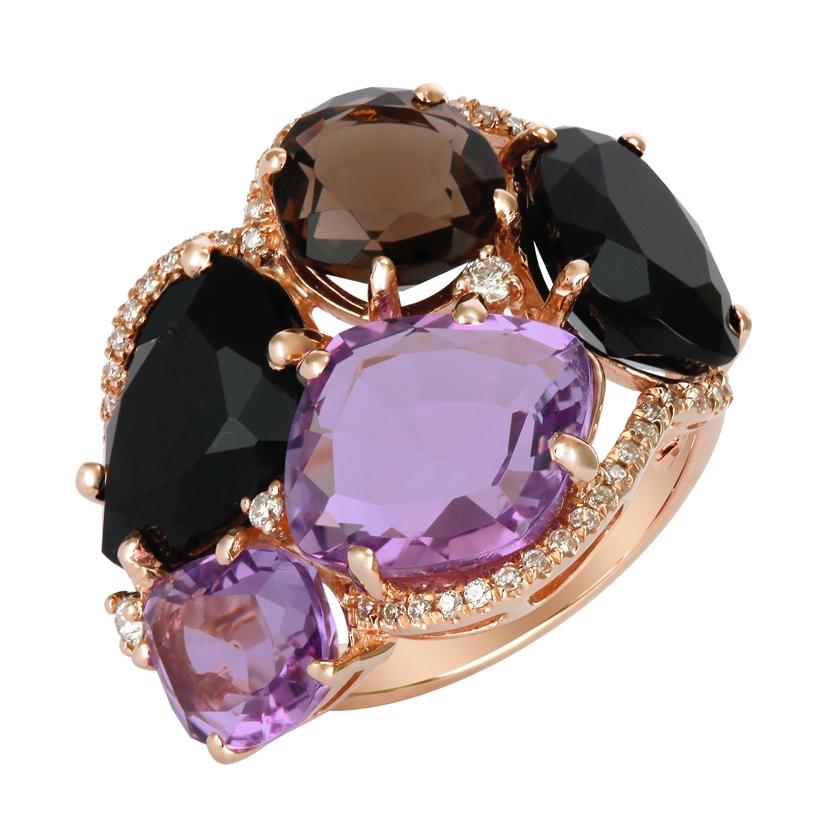 0.2 Ctw Diamond 14k Rose Gold Multi-color Round Shape Womens Gemstone Ring