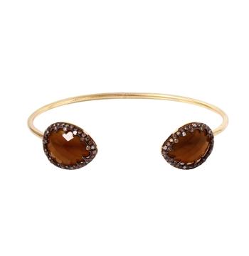 0.74 Ctw Diamond 14k Yellow Gold Topaz Round Shape Womens Gemstone Bangle Bracelet