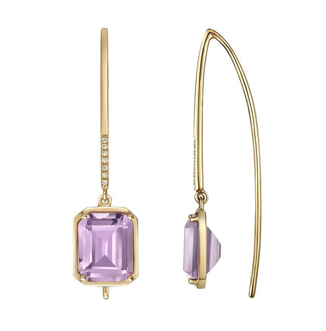 0.04 Ctw Diamond 14k Yellow Gold Amethyst Round Shape Womens Gemstone Earrings