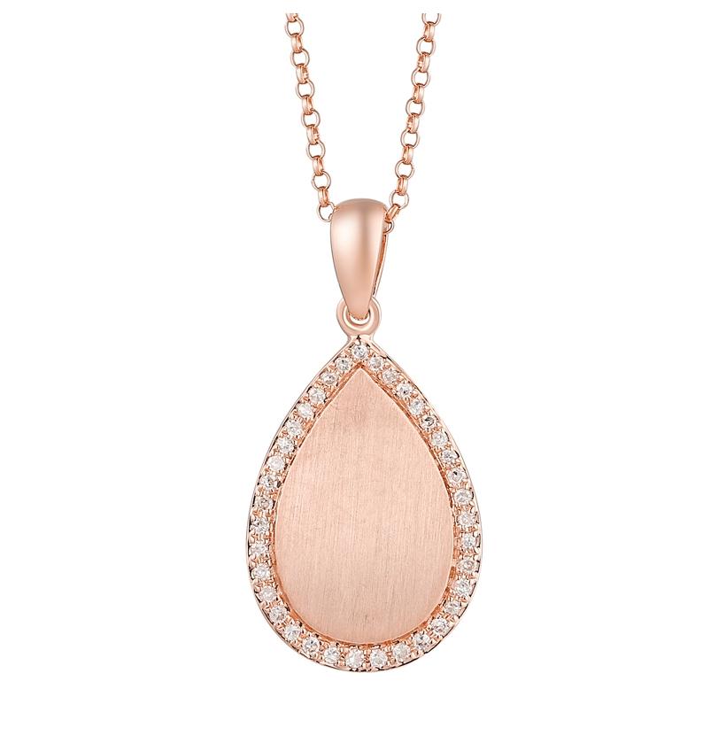 0.09 Ctw Diamond 14k Rose Gold Round Shape Womens Diamond Necklace Pendant With 16 Inch Chain