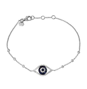 0.25 Ctw Diamond 14k White Gold Sapphire Round Shape Womens Gemstone Bracelet