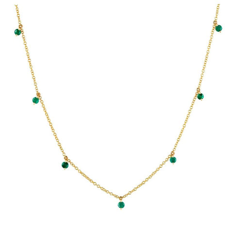 14k Yellow Gold Emerald Round Shape Womens Gemstone Necklace