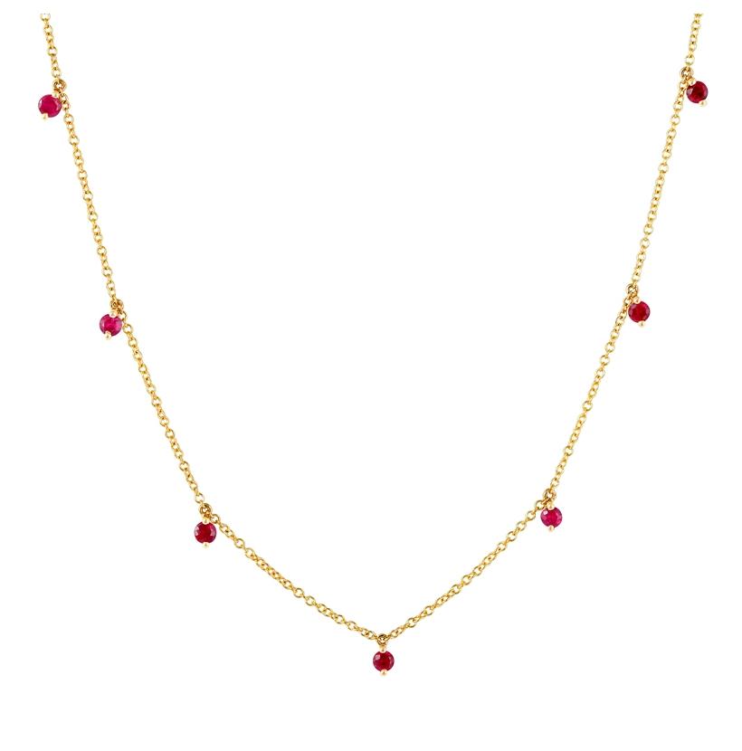 14k Yellow Gold Ruby Round Shape Womens Gemstone Necklace