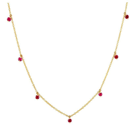 14k Yellow Gold Ruby Round Shape Womens Gemstone Necklace