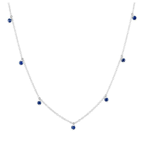 14k White Gold Sapphire Round Shape Womens Gemstone Necklace