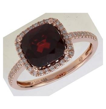 0.18 Ctw Diamond 14k Rose Gold Garnet Round Shape Womens Gemstone Ring