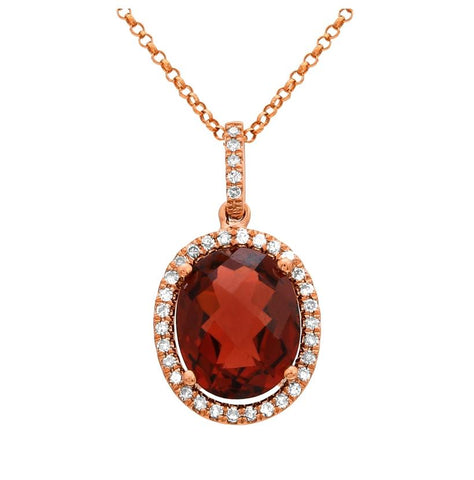 0.15 Ctw Diamond 14k Rose Gold Garnet Round Shape Womens Gemstone Necklace Pendant With 16 Inch Chain