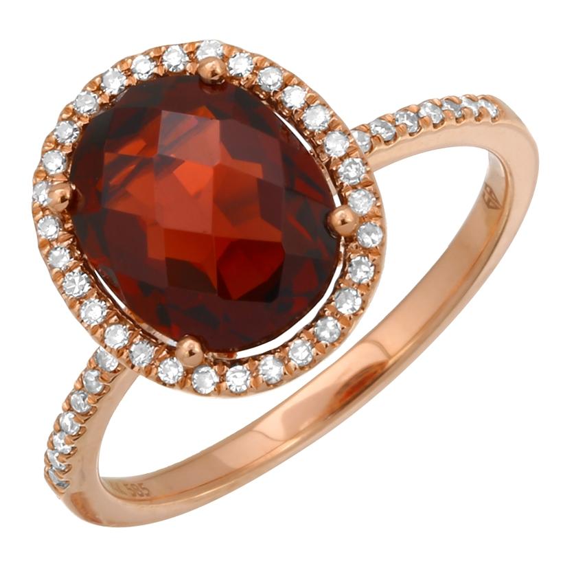 0.18 Ctw Diamond 14k Rose Gold Garnet Round Shape Womens Gemstone Ring