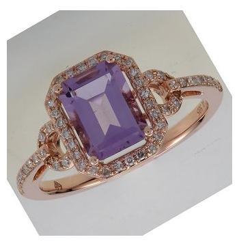 0.17 Ctw Diamond 14k Rose Gold Amethyst Round Shape Womens Gemstone Ring