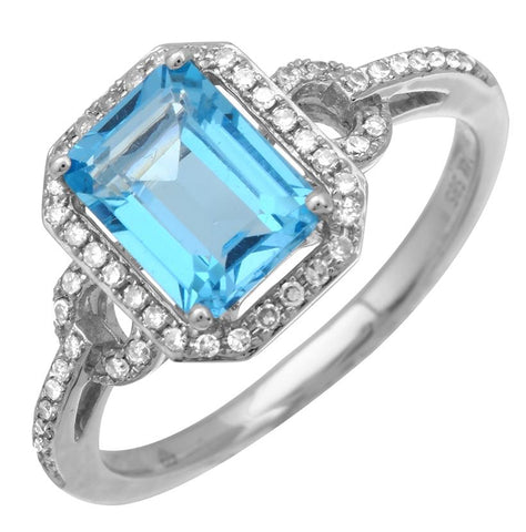 0.17 Ctw Diamond 14k White Gold Topaz Round Shape Womens Gemstone Ring