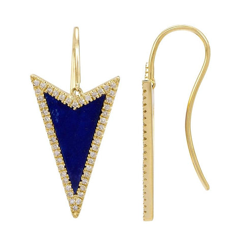 0.23 Ctw Diamond 14k Yellow Gold Lapis Round Shape Womens Gemstone Earrings