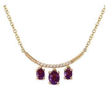 0.05 Ctw Diamond 14k Yellow Gold Amethyst Round Shape Womens Gemstone Necklace