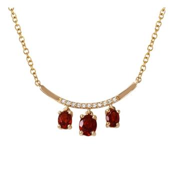 0.05 Ctw Diamond 14k Yellow Gold Garnet Round Shape Womens Gemstone Necklace