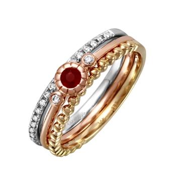 0.13 Ctw Diamond 14k Tri Color Gold Ruby Round Shape Womens Gemstone Ring