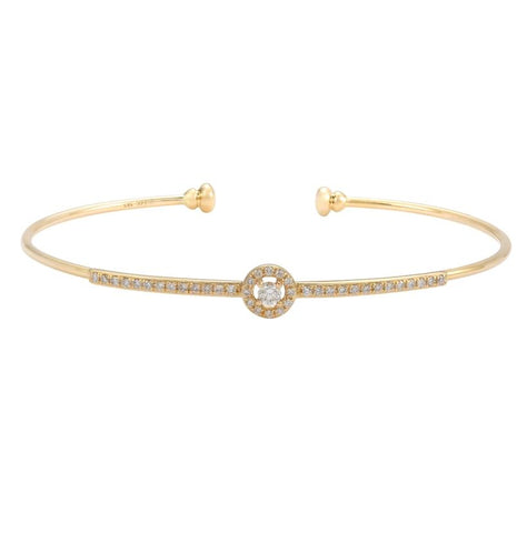 0.33 Ctw Diamond 14k Yellow Gold Round Shape Womens Diamond Bangle Bracelet