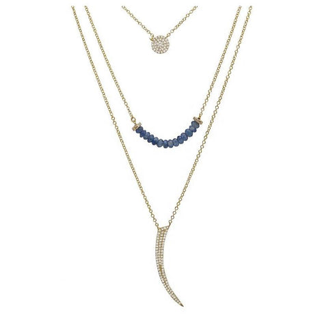 0.3 Ctw Diamond 14k Yellow Gold Sapphire Round Shape Womens Diamond Necklace