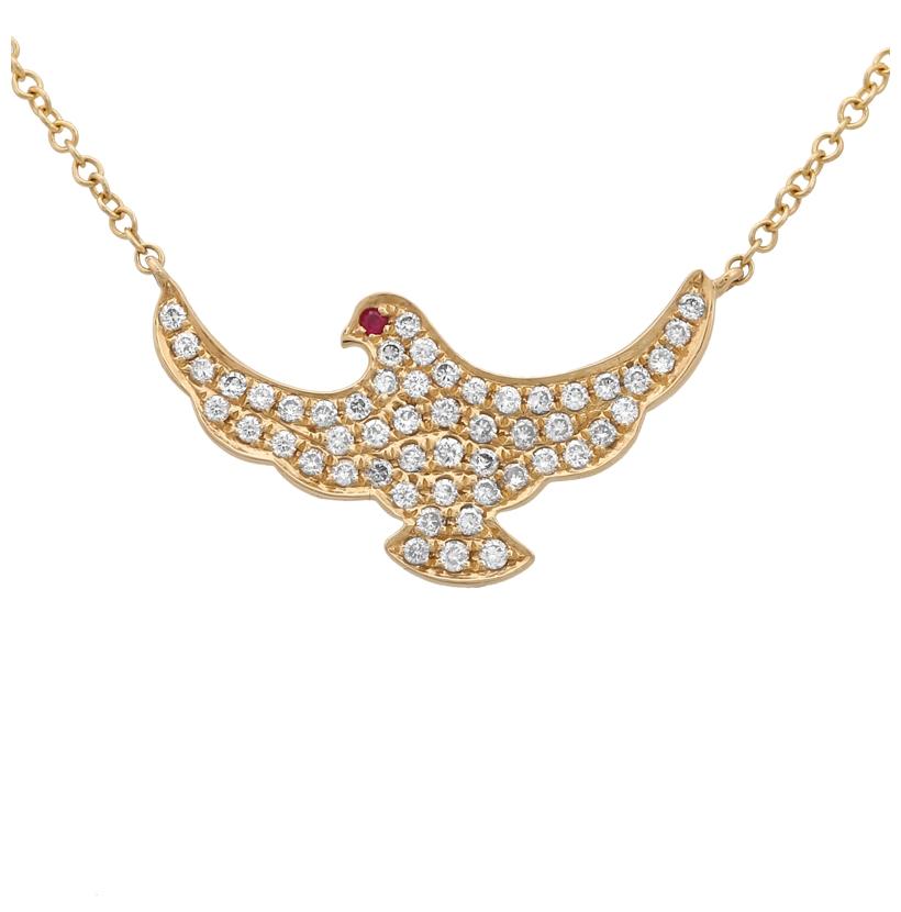 0.26 Ctw Diamond 14k Yellow Gold Ruby Round Shape Womens Diamond Necklace