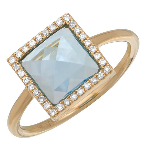 0.1 Ctw Diamond 14k Yellow Gold Topaz Round Shape Womens Gemstone Ring