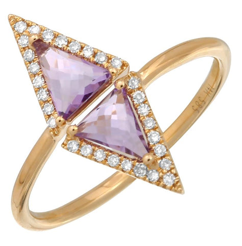 0.1 Ctw Diamond 14k Yellow Gold Amethyst Round Shape Womens Gemstone Ring