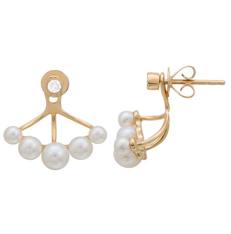 0.11 Ctw Diamond 14k Yellow Gold Pearl Earrings