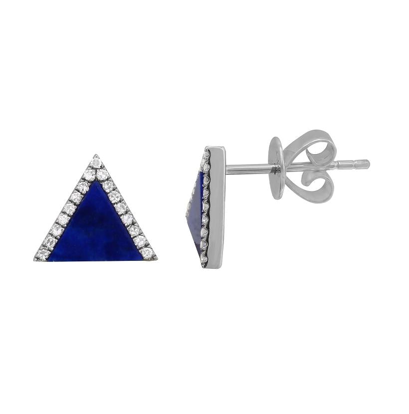 0.12 Ctw Diamond 14k White Gold Lapis Round Shape Womens Gemstone Earrings