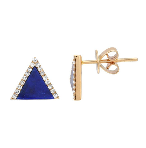 0.11 Ctw Diamond 14k Yellow Gold Lapis Round Shape Womens Gemstone Earrings