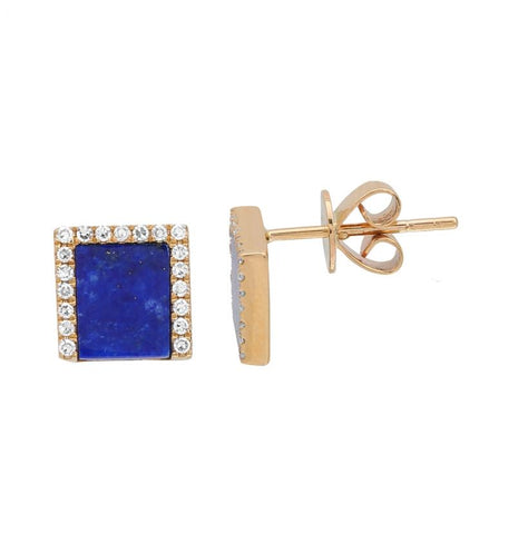 0.12 Ctw Diamond 14k Yellow Gold Lapis Round Shape Womens Gemstone Earrings