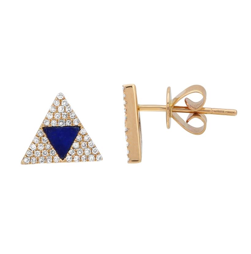 0.18 Ctw Diamond 14k Yellow Gold Lapis Round Shape Womens Gemstone Earrings