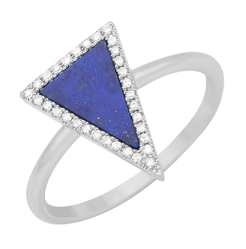 0.11 Ctw Diamond 14k White Gold Lapis Round Shape Womens Gemstone Ring
