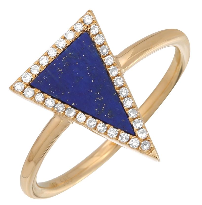 0.1 Ctw Diamond 14k Yellow Gold Lapis Round Shape Womens Gemstone Ring