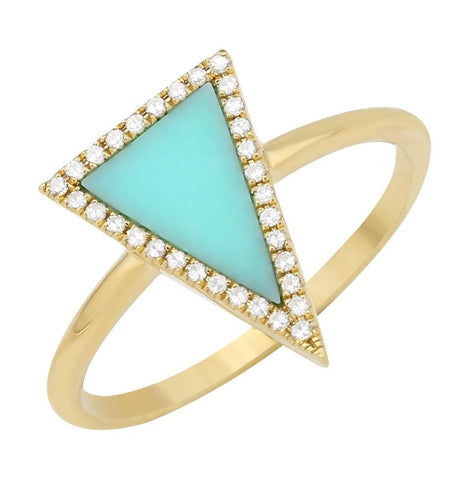 0.11 Ctw Diamond 14k Yellow Gold Turquoise Round Shape Womens Gemstone Ring