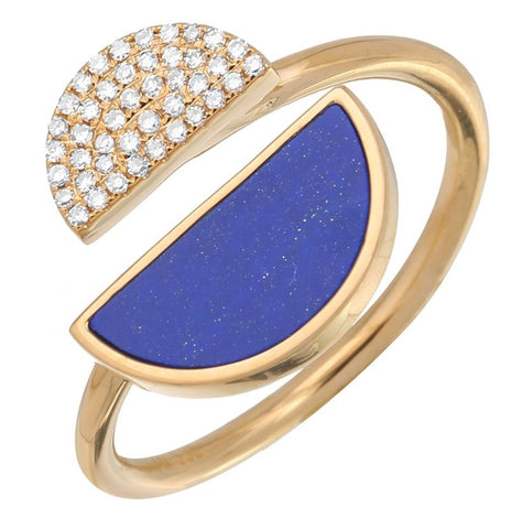 0.11 Ctw Diamond 14k Yellow Gold Lapis Round Shape Womens Gemstone Ring