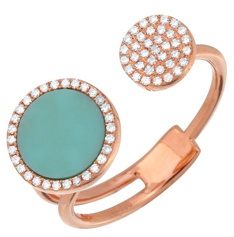 0.17 Ctw Diamond 14k Rose Gold Turquoise Round Shape Womens Gemstone Ring
