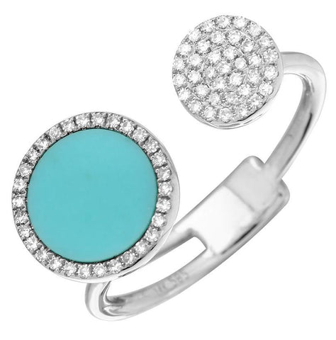 0.17 Ctw Diamond 14k White Gold Turquoise Round Shape Womens Gemstone Ring