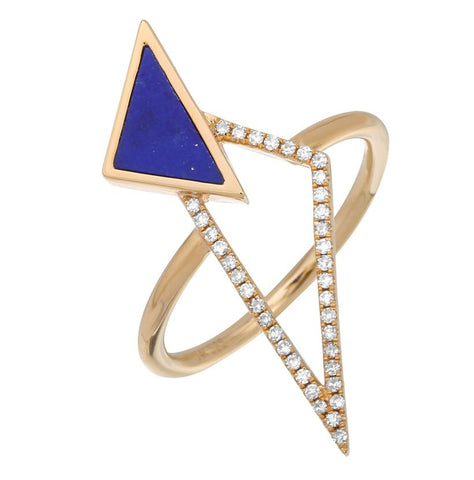 0.12 Ctw Diamond 14k Yellow Gold Lapis Round Shape Womens Gemstone Ring
