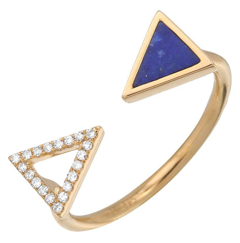 0.06 Ctw Diamond 14k Yellow Gold Lapis Round Shape Womens Gemstone Ring