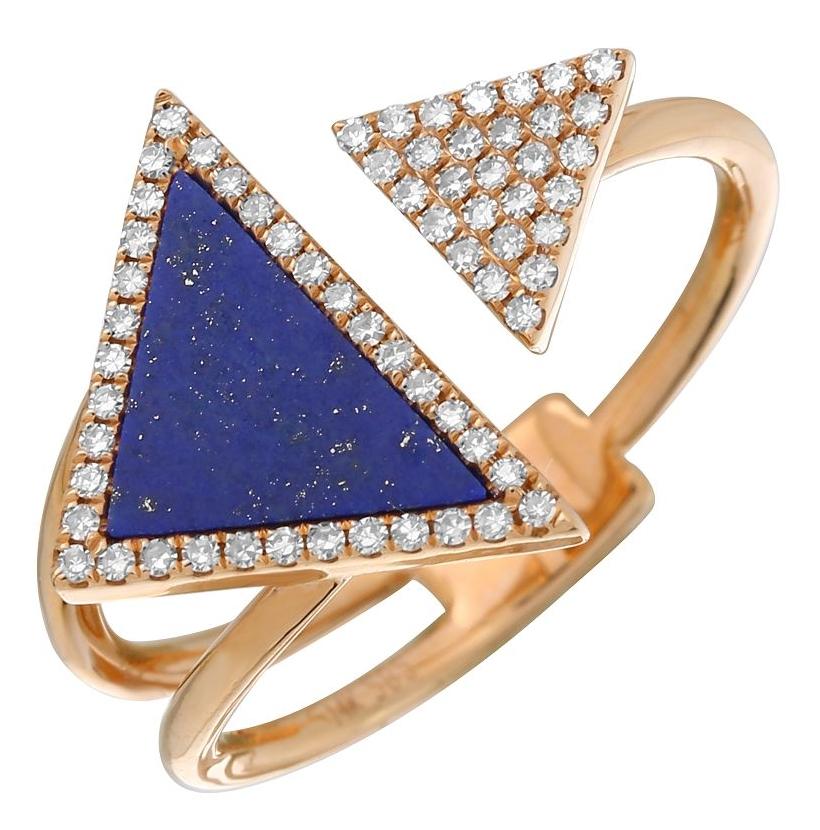 0.16 Ctw Diamond 14k Rose Gold Lapis Round Shape Womens Gemstone Ring