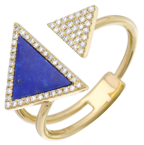 0.17 Ctw Diamond 14k Yellow Gold Lapis Round Shape Womens Gemstone Ring