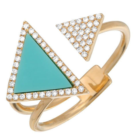 0.16 Ctw Diamond 14k Yellow Gold Turquoise Round Shape Womens Gemstone Ring